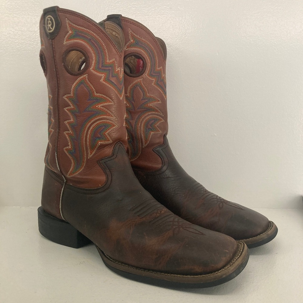 Tony Lama 3R Mens 8 1/2D Western Red Brown Square Toe Leather Boots Style RR1106